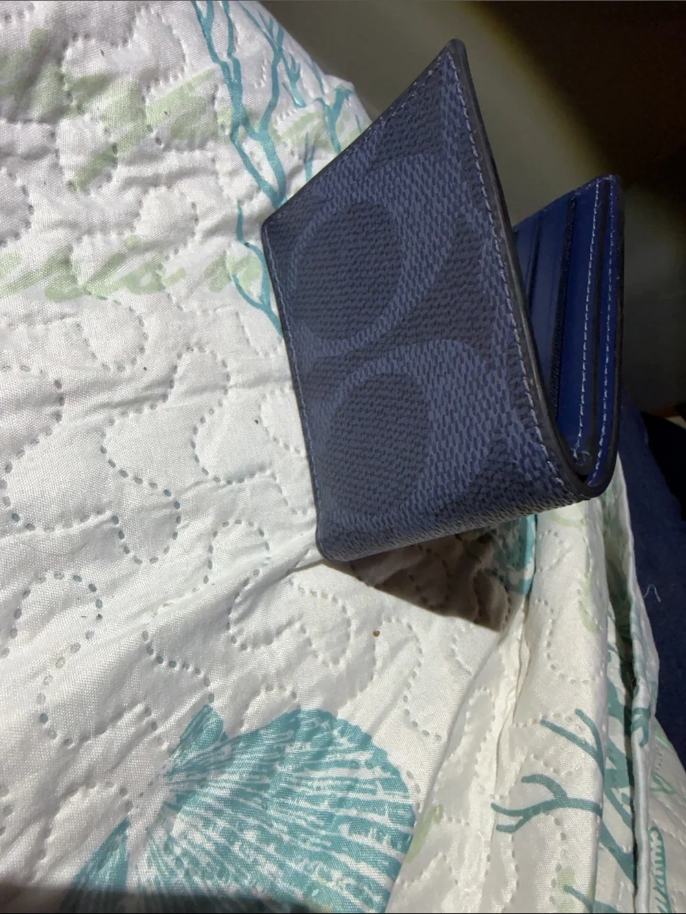 Coach Navy Signature Compact Card Wallet